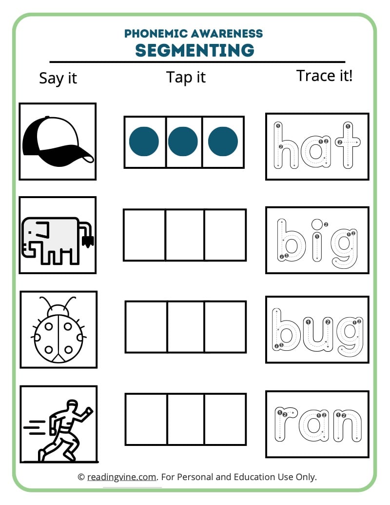 7 Phoneme Segmentation Worksheets for Beginners