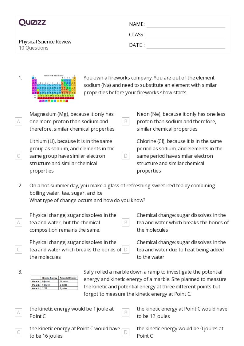 Physical Science Worksheets for Kids and Students