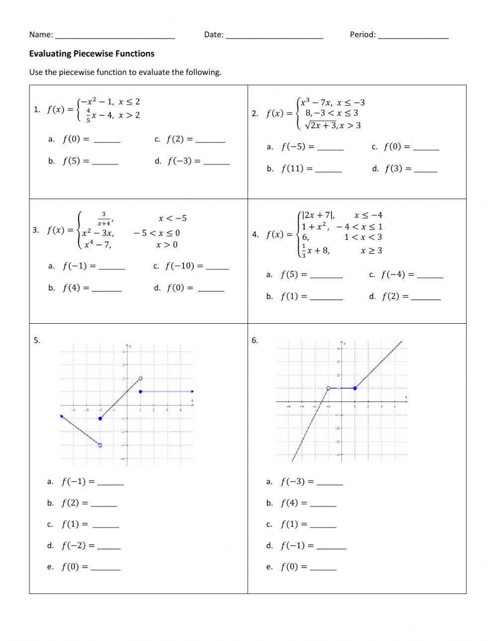 Piecewise Defined Functions Worksheet Live Worksheets Worksheets