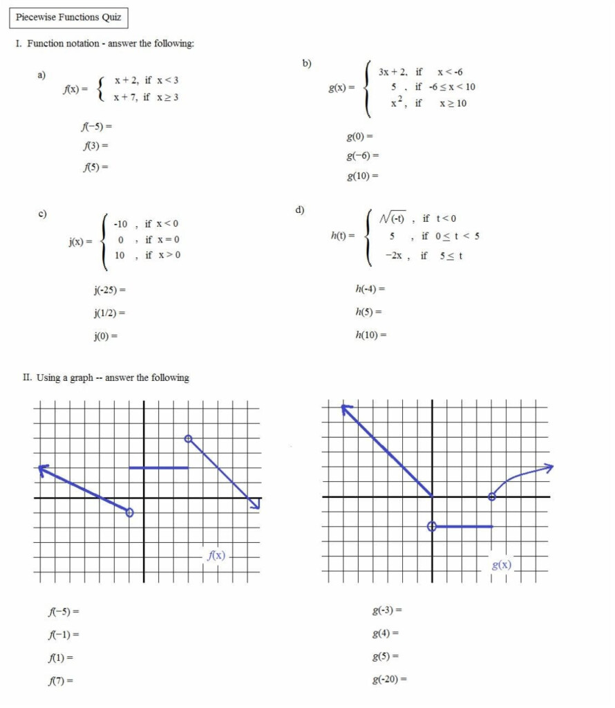 Piecewise Function Worksheet Answers