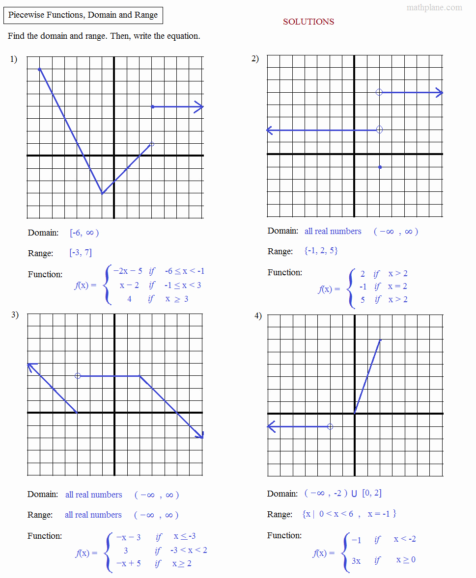 Piecewise Function Worksheet with Answers