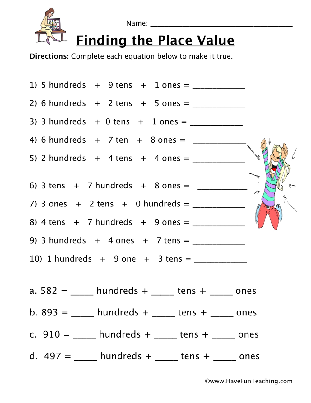 Place Values Worksheet