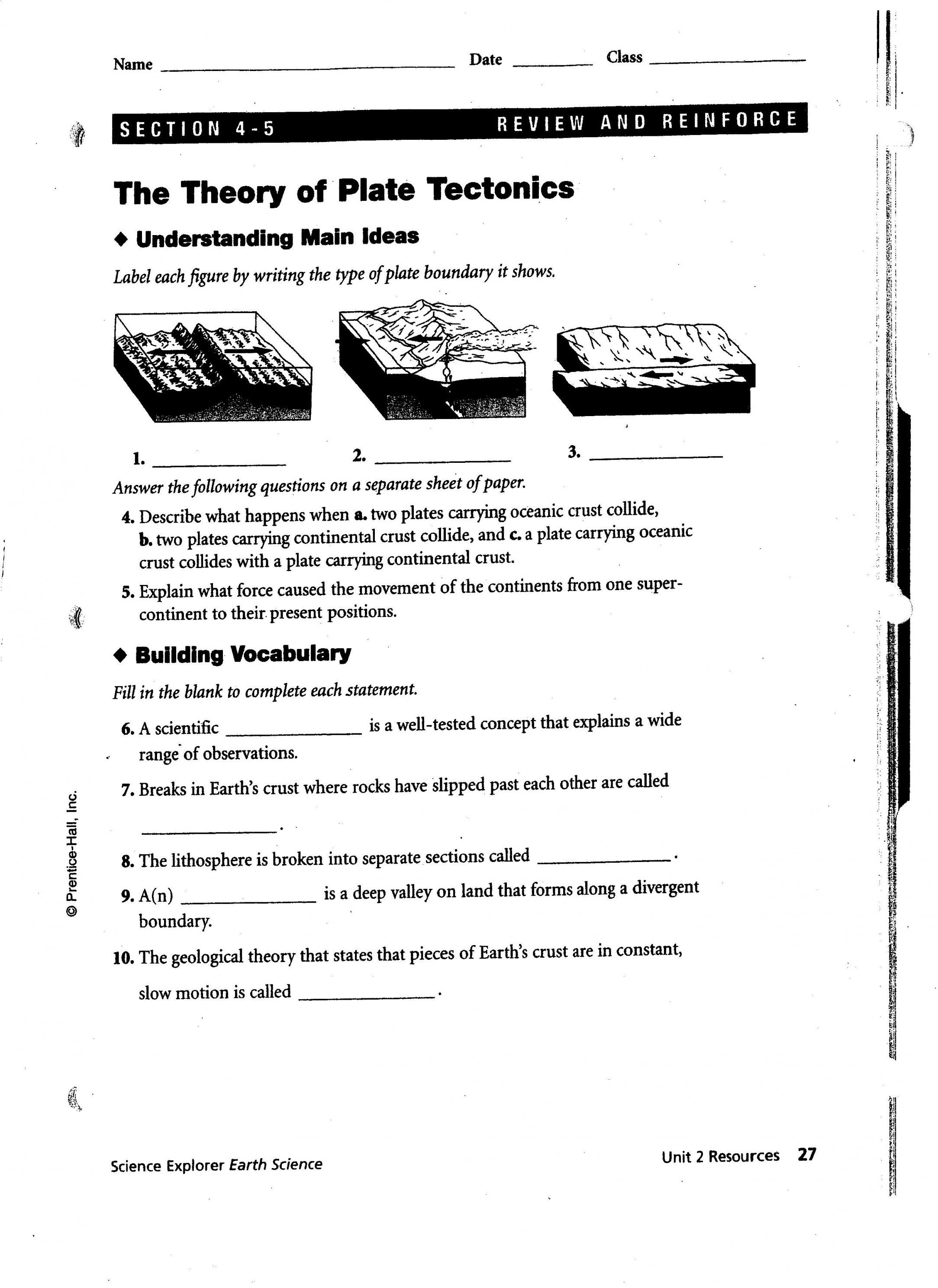 Plate Tectonics Worksheet Answers for Students