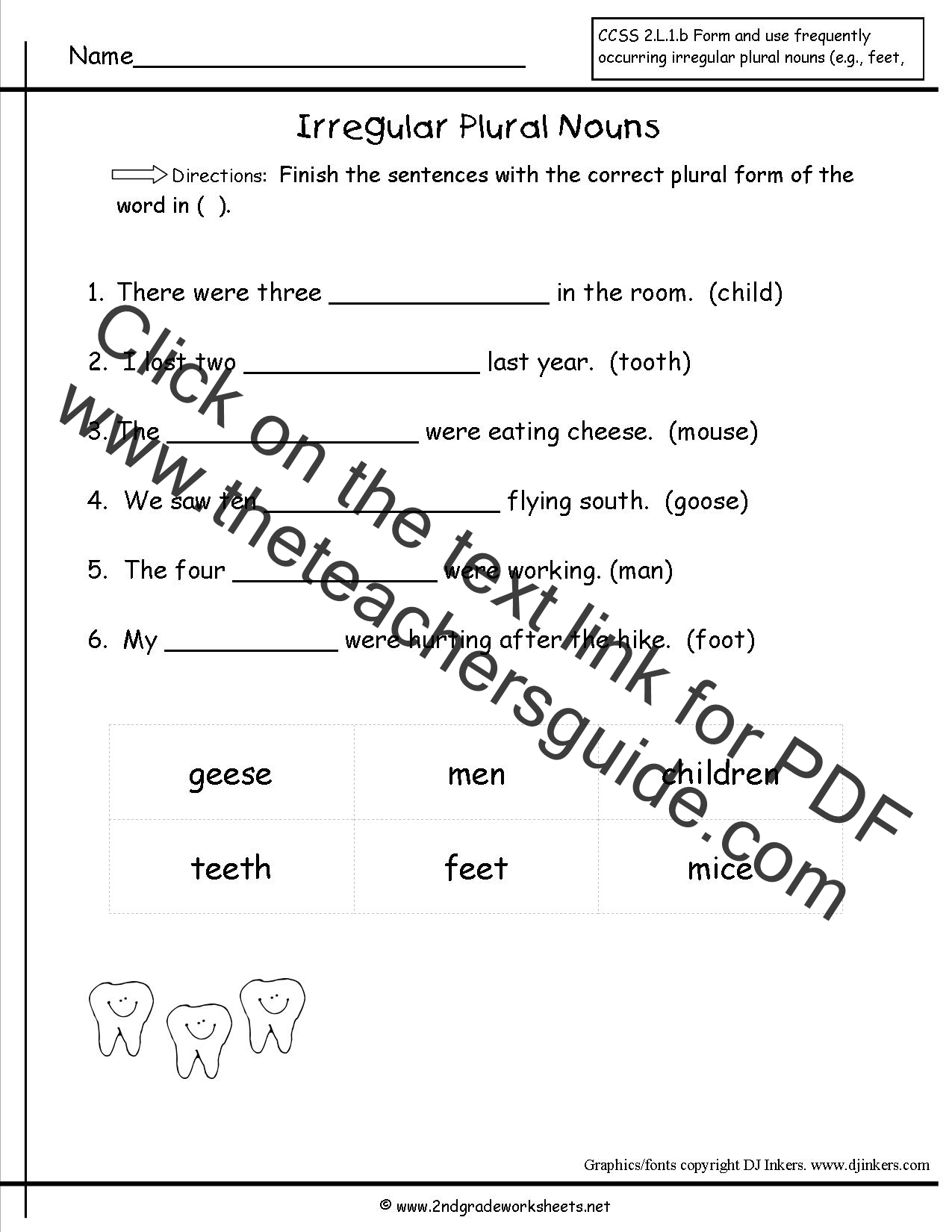 Irregular Plural Nouns Worksheet for English Language Learners