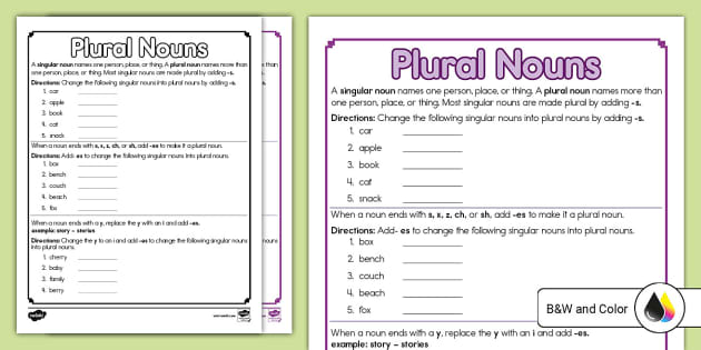 7 Plural Nouns Worksheets for Kids