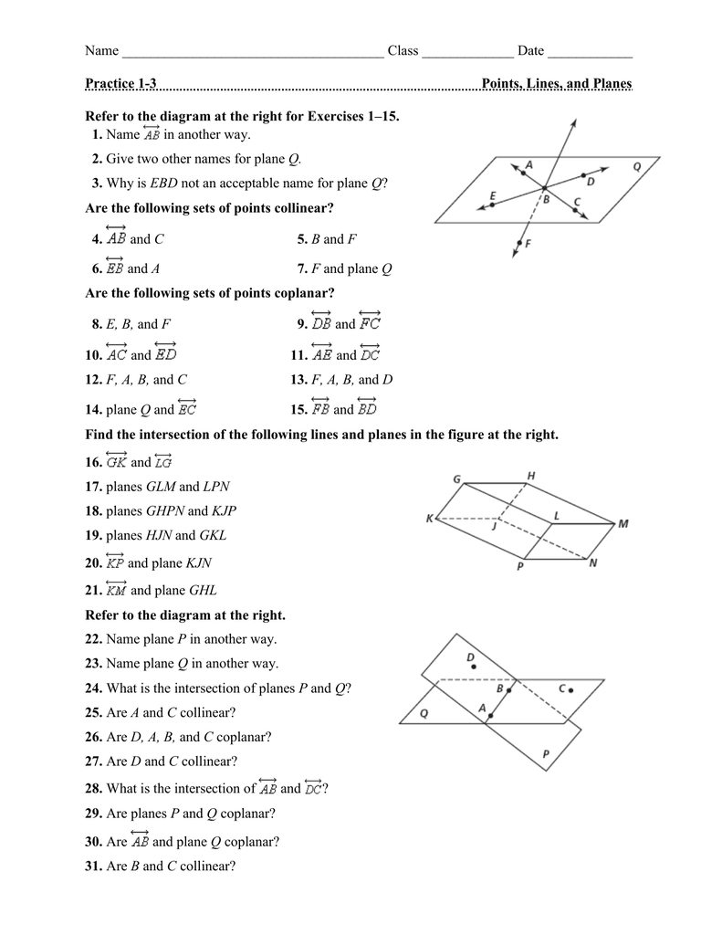 Points Lines And Planes Worksheet Answers