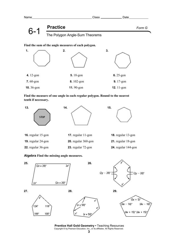 Polygon Angle Sum Theorem Worksheet