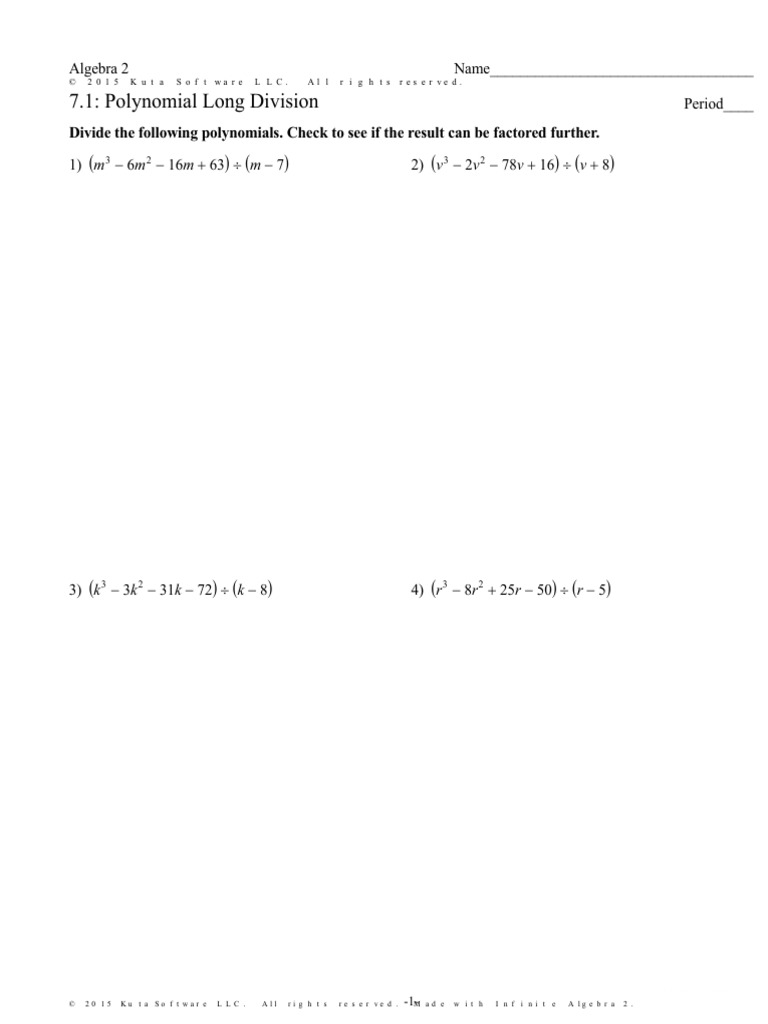 Polynomial Division Worksheet Pdf