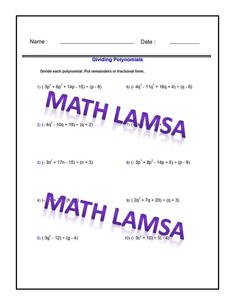 Mastering Polynomial Long Division Made Easy Worksheet