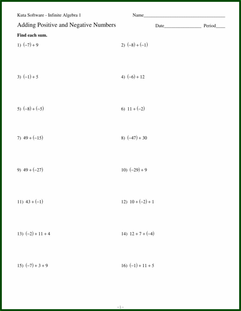 Positive and Negative Numbers Practice Worksheet