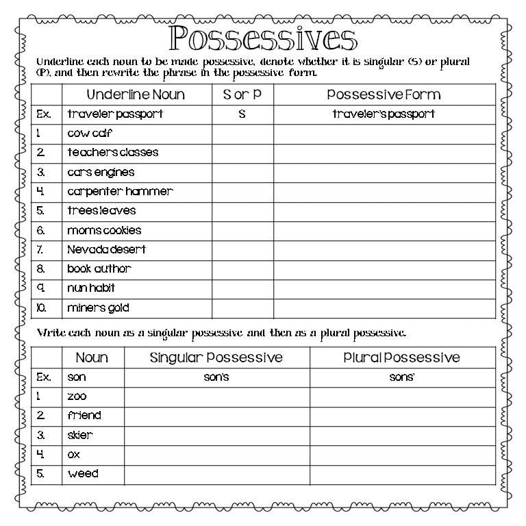 Possessive Noun Worksheet for Effective Grammar Practice