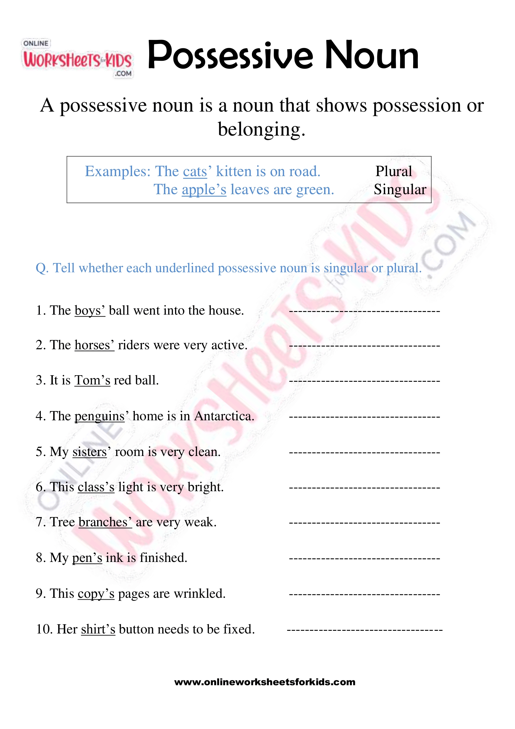 10 Possessive Noun Worksheets for Kids to Master