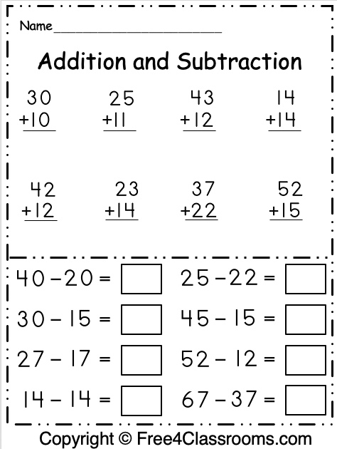 Practice Addition Subtraction 1St Grade Math Worksheet Worksheets