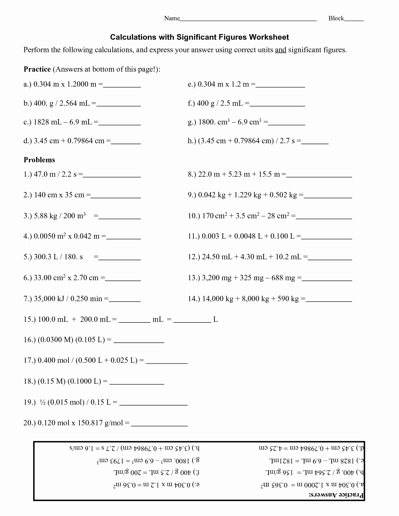 Significant Figures Worksheet for Science and Math Practice