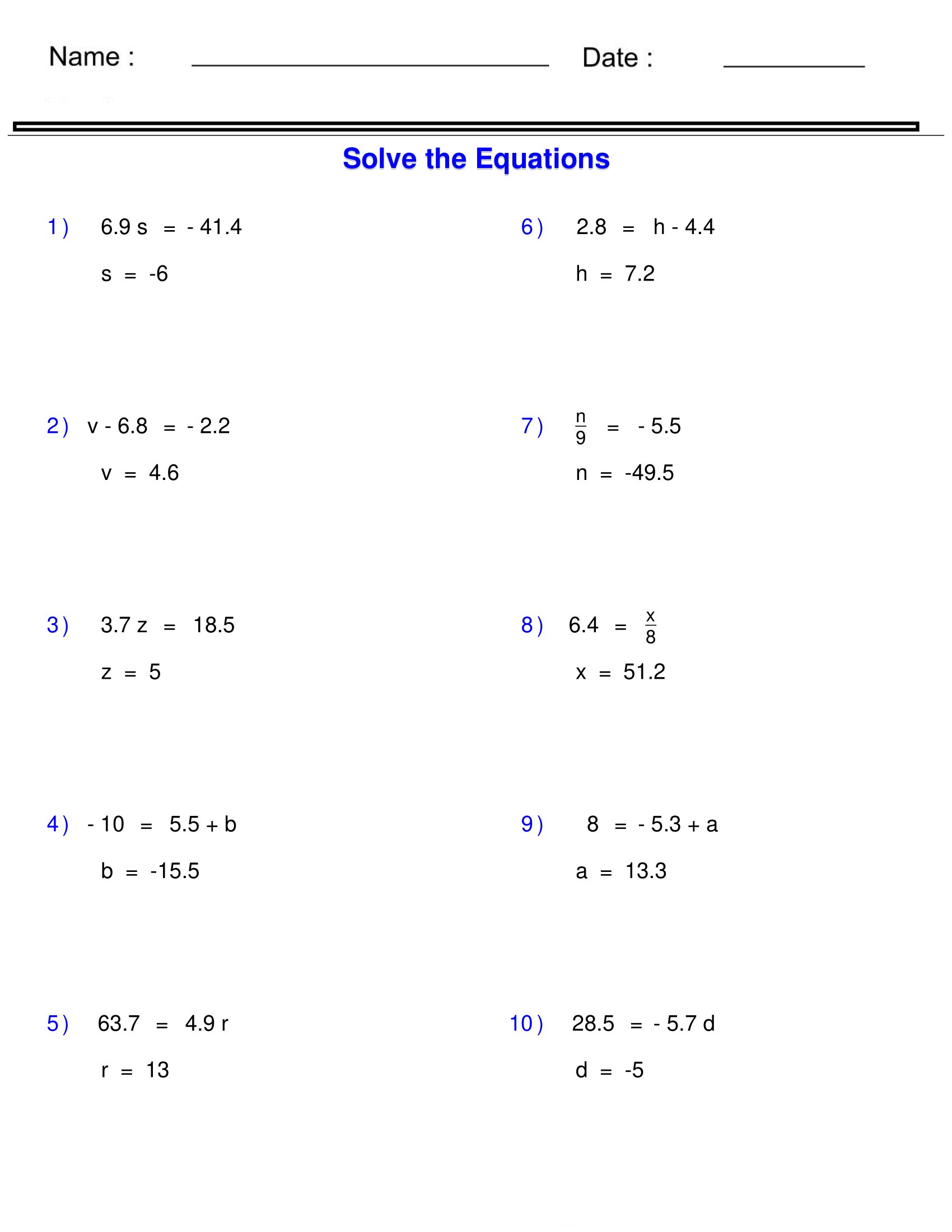 7 Essential Pre-Algebra Worksheets