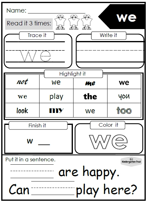 Pre K Sight Words Worksheets for Early Learning Success