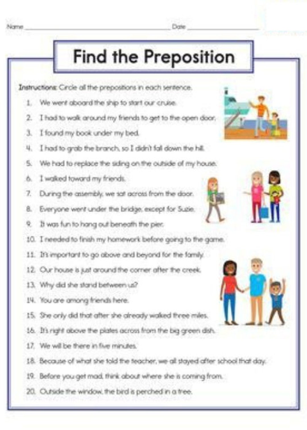 Preposition Worksheet Pdf