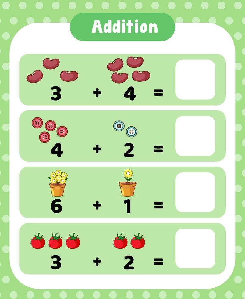 Preschool Addition Math Worksheet Template 3591730 Vector Art At Vecteezy