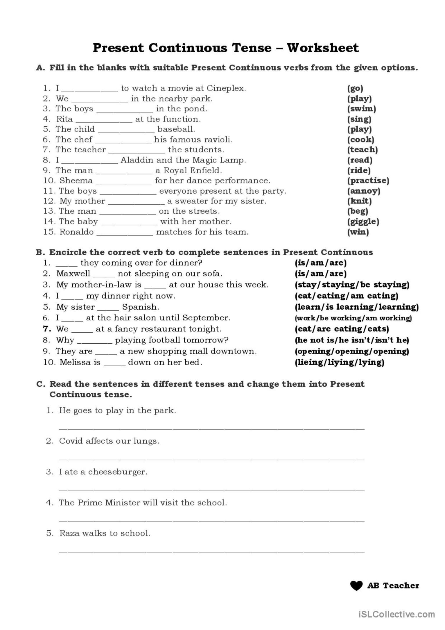 Present Continuous Tense Tenses Exe English Esl Worksheets Pdf Doc