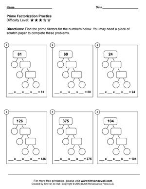 Prime Factorization Worksheets 5Th Grade Math Worksheets Pdfs