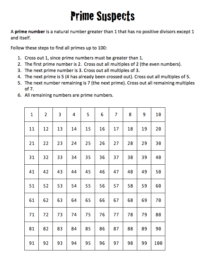 Prime Numbers Worksheet Pdf