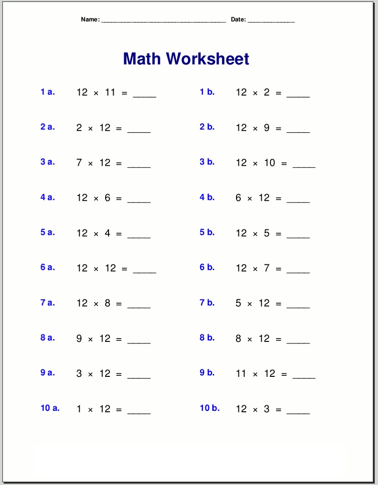 Printable 12 Times Table Worksheets Activity Shelter