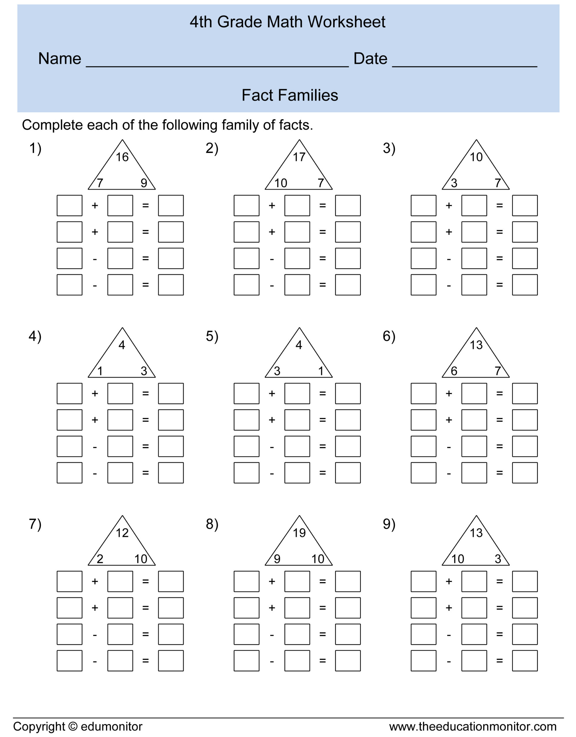 Free Printable 4th Grade Worksheets for Students