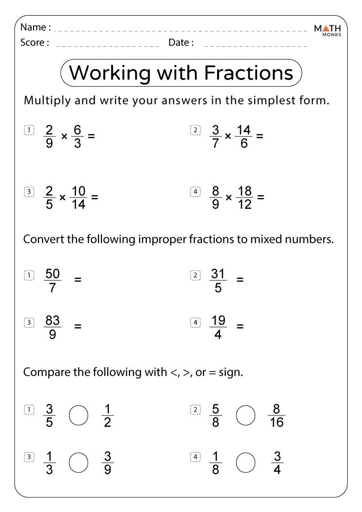 5 Free Fraction Worksheets for Math Practice