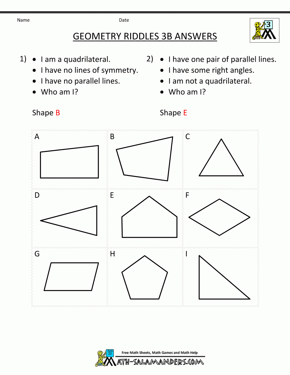 Printable Geometry Worksheets Riddles