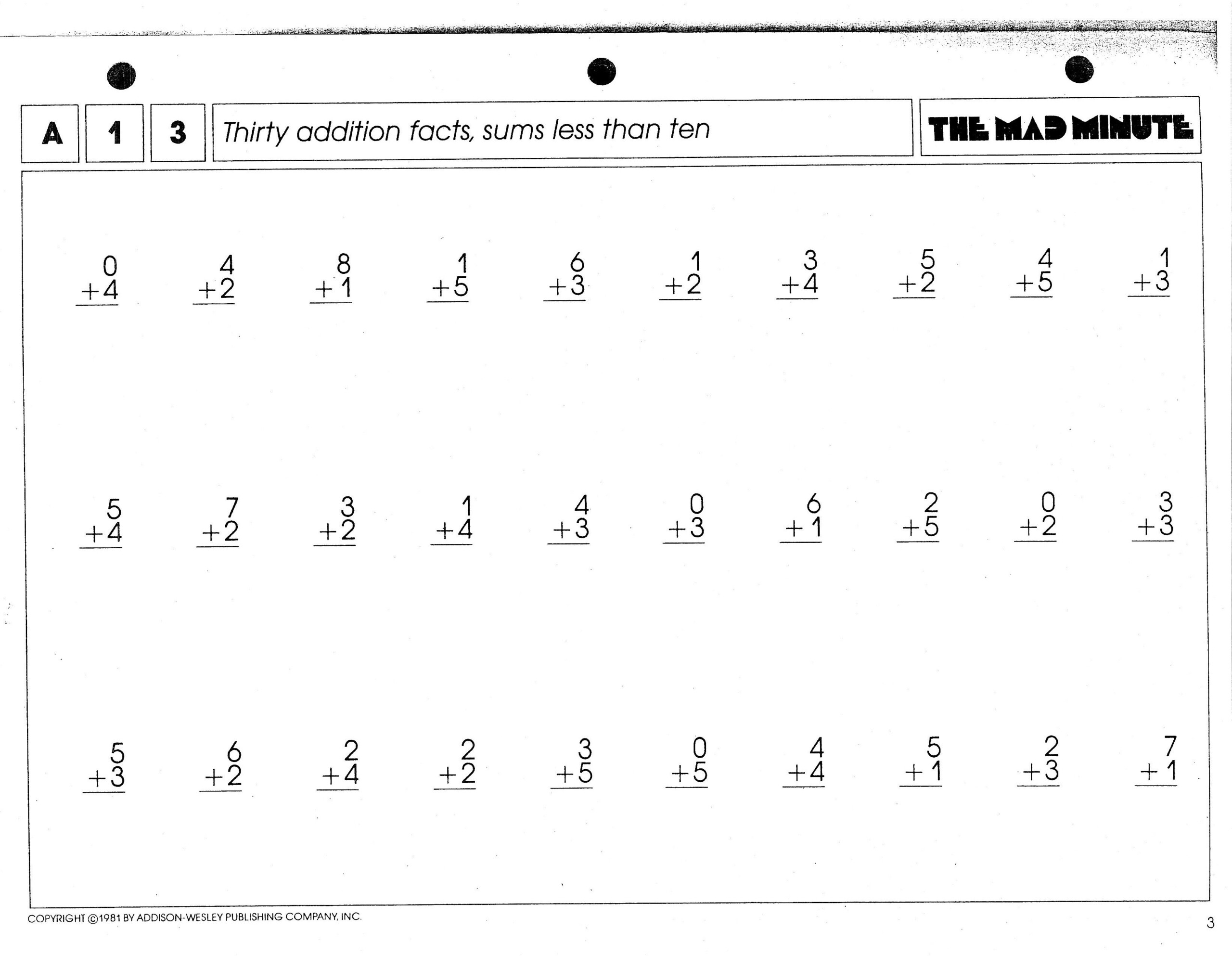 5 Mad Minute Worksheets for Math Mastery