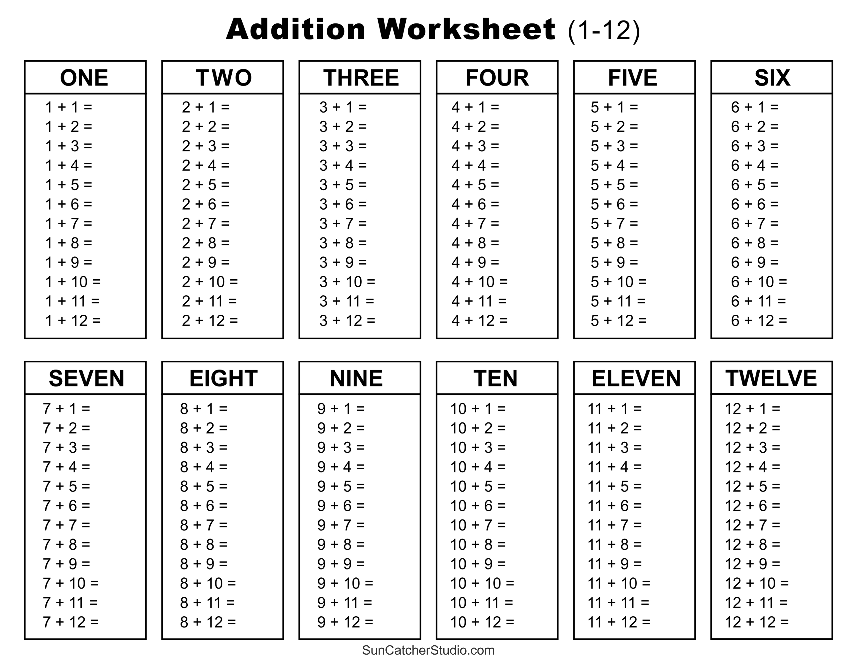 Free Printable Math Addition Worksheets for Kids