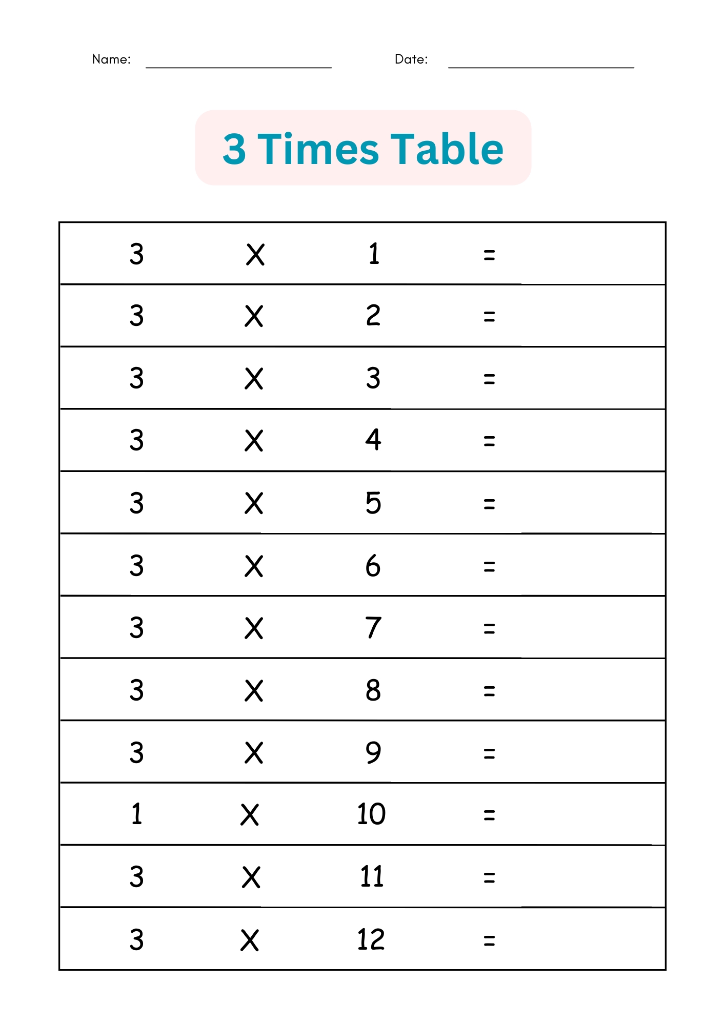 Multiplication Table Worksheet for Easy Learning