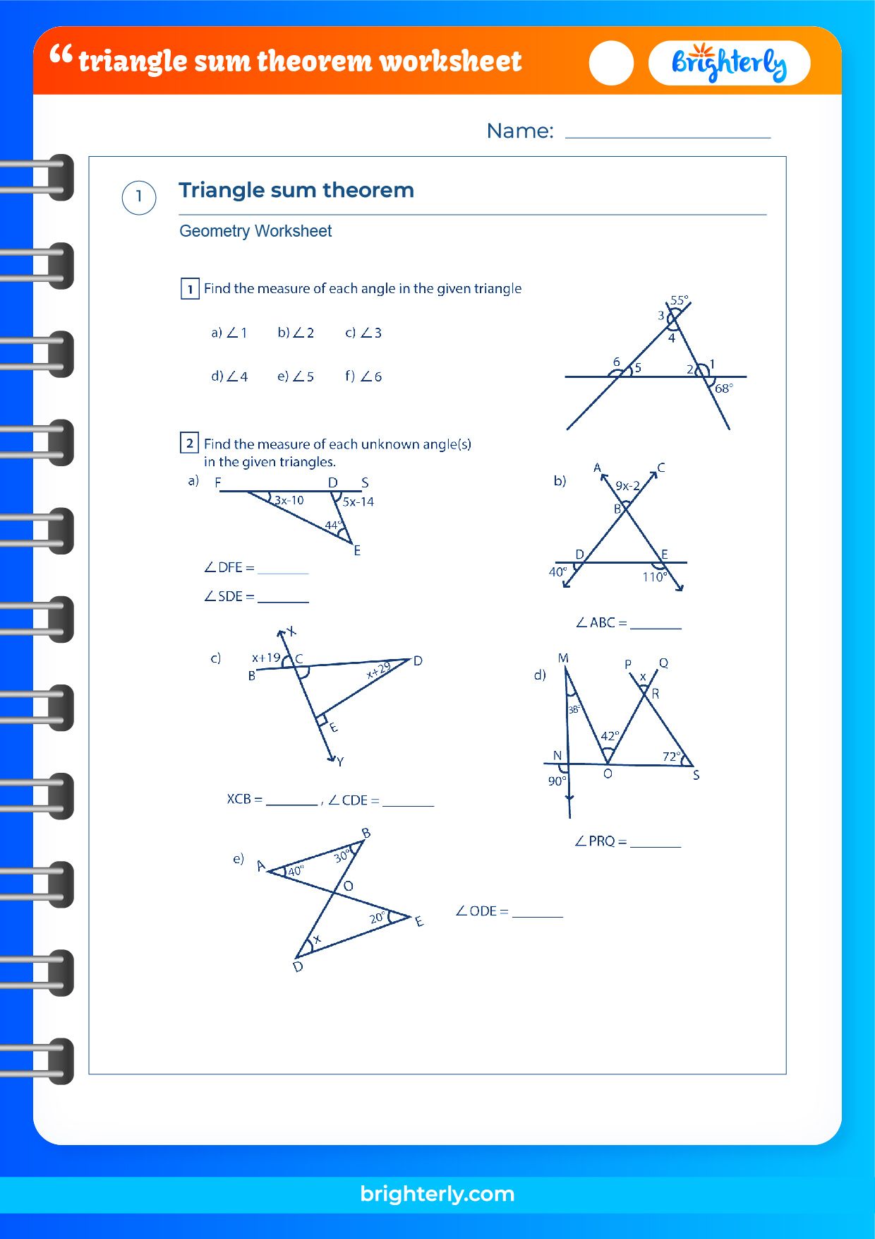 Printable Triangle Sum Theorem Worksheets Pdfs Brighterly