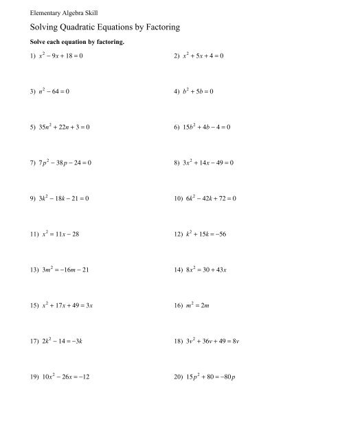 Problem Solving Quadratic Equations Worksheet