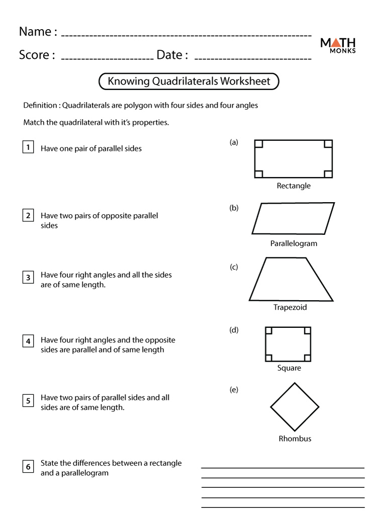 Properties of a Quadrilateral Worksheet Activities