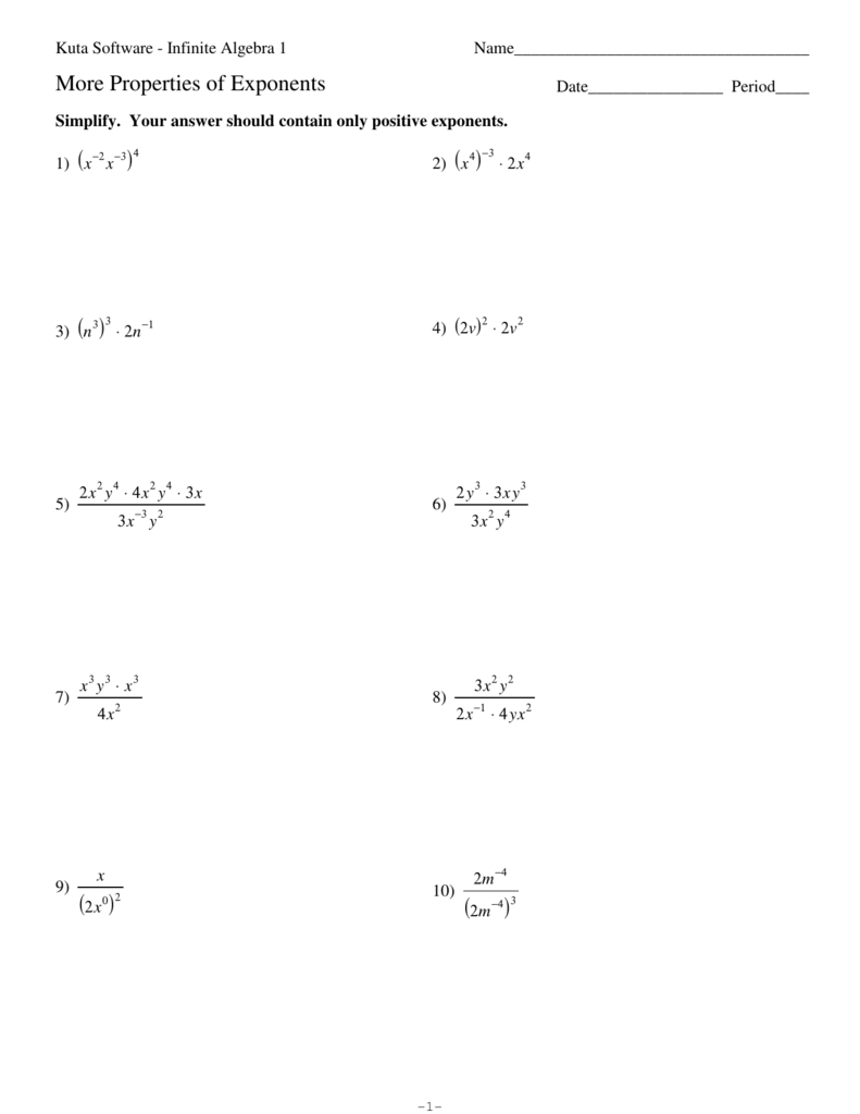 Exponent Rules and Properties Worksheet Answers