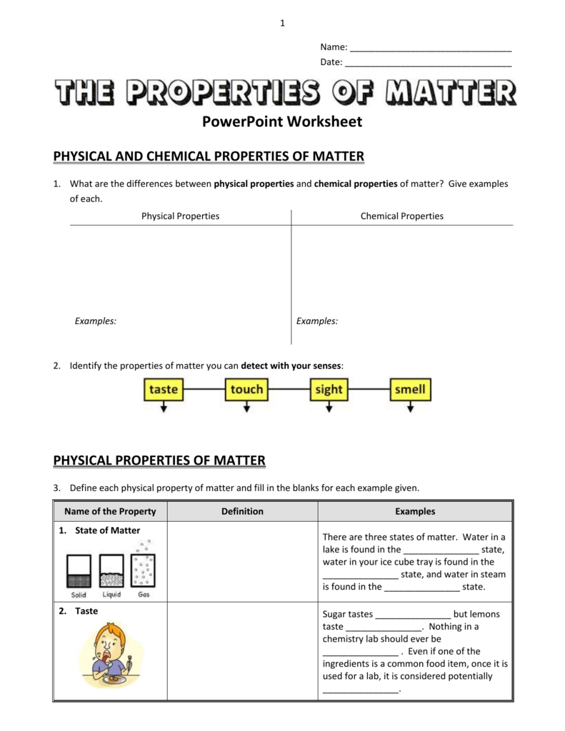 Exploring the Properties of Matter Worksheet