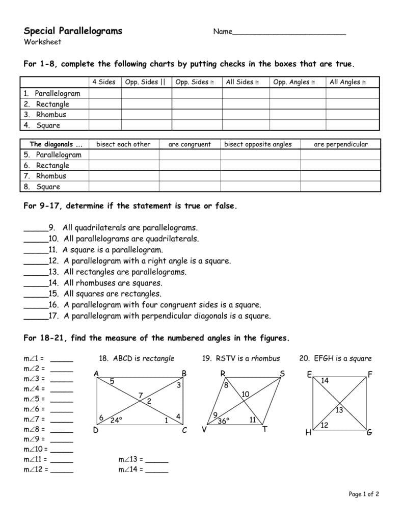 Properties Of Squares Worksheet Answers