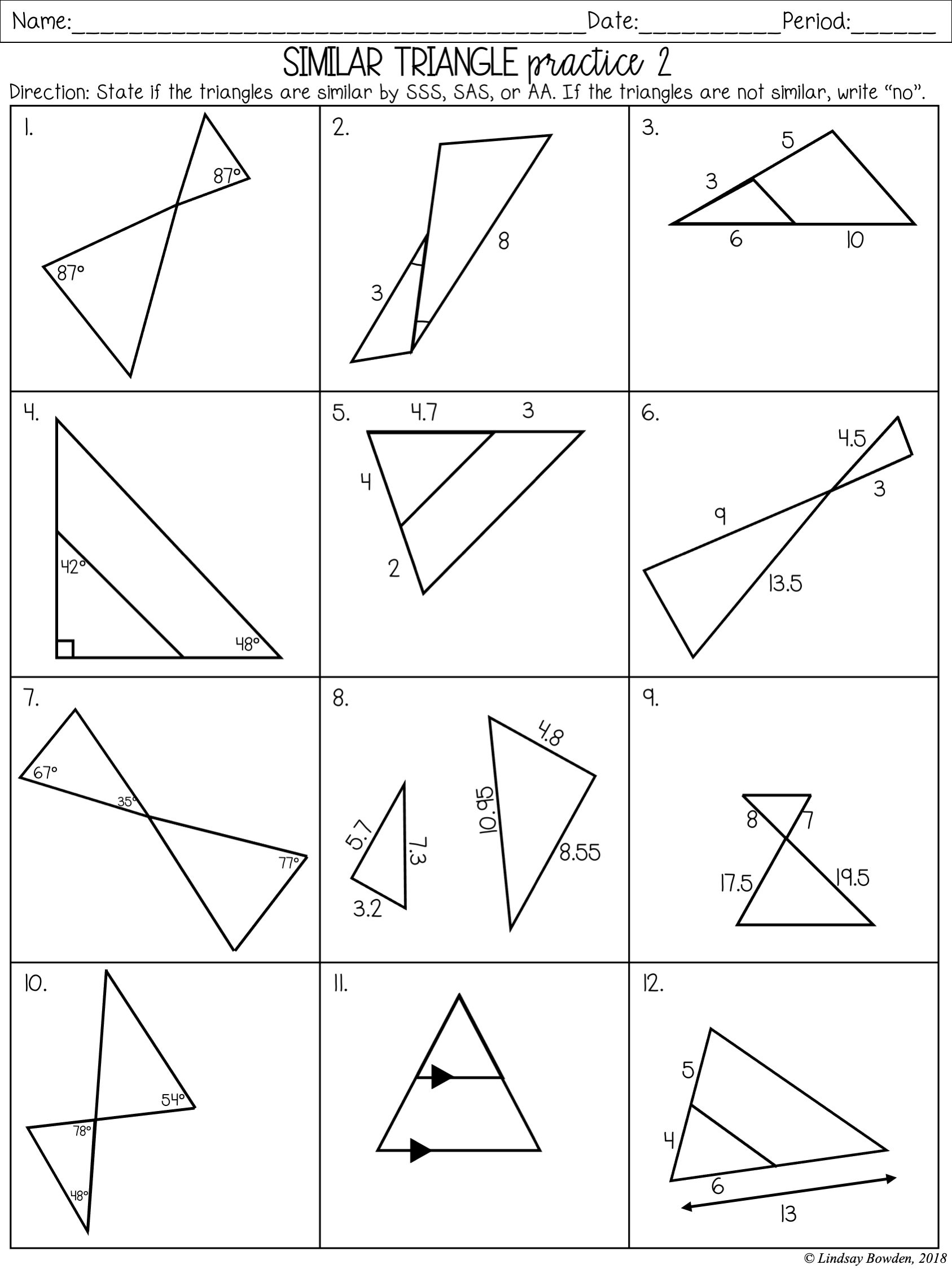 Proving Similar Triangles Worksheets