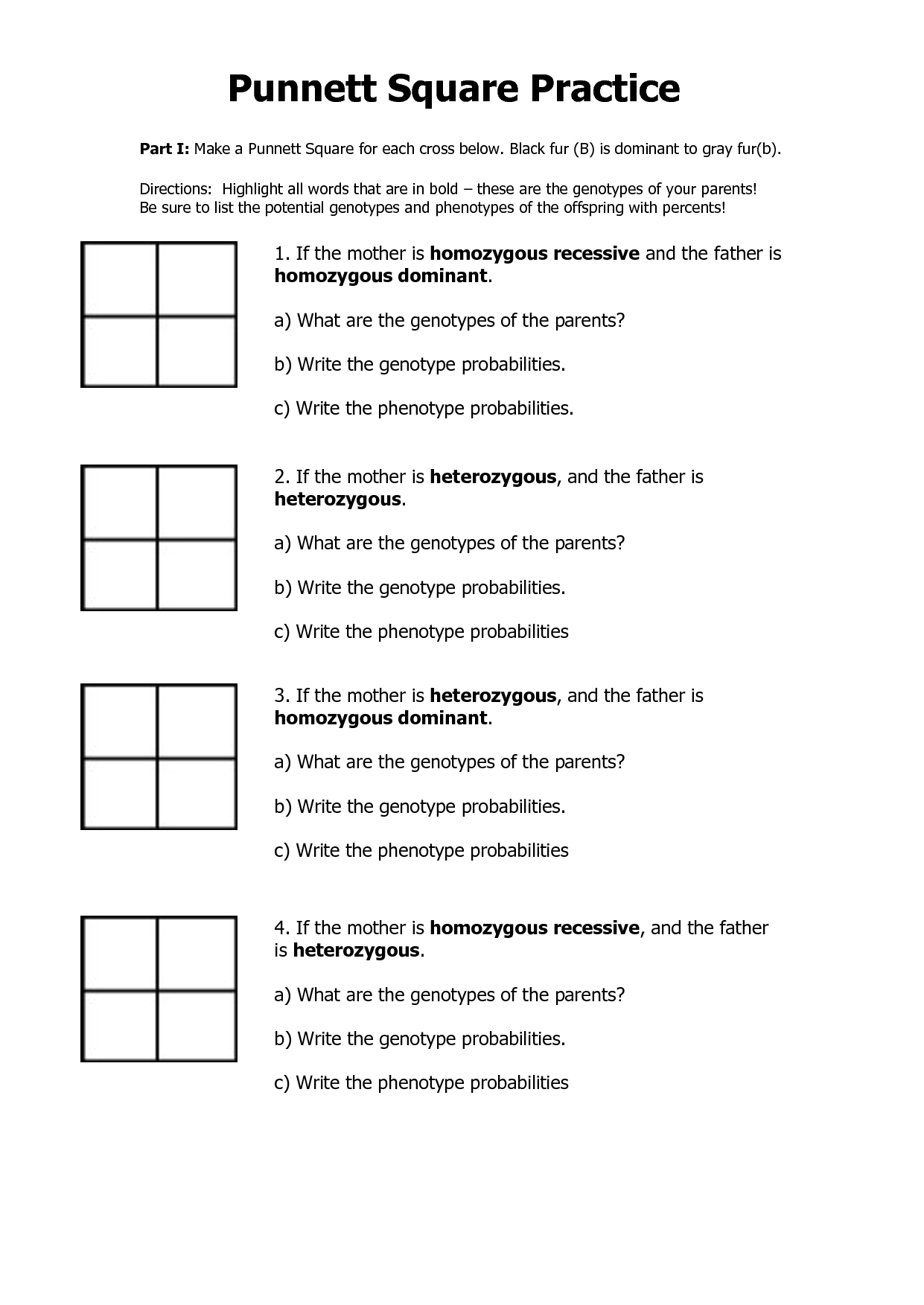 6 Punnett Square Worksheets With Answers