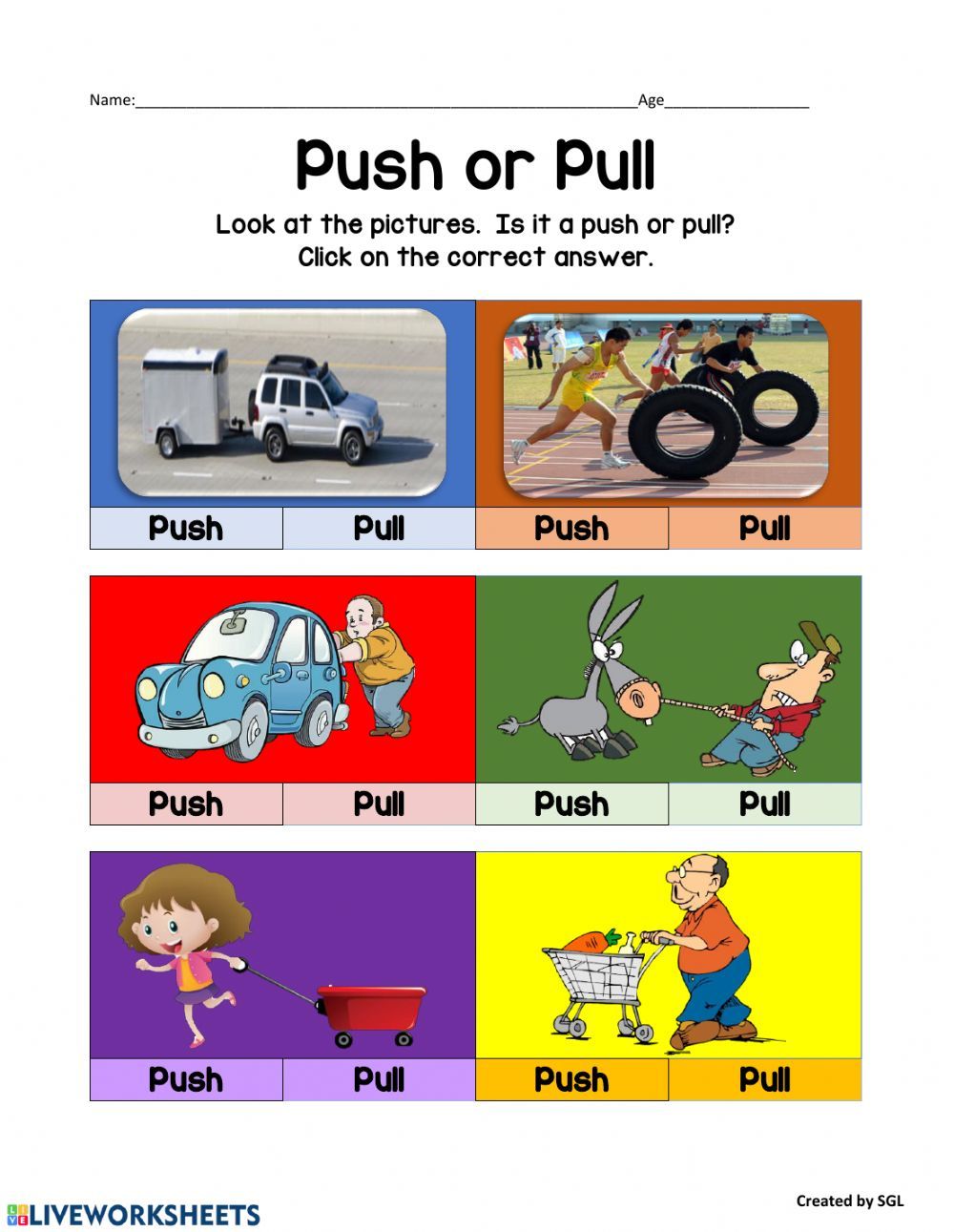 Push or Pull Worksheet for Kids