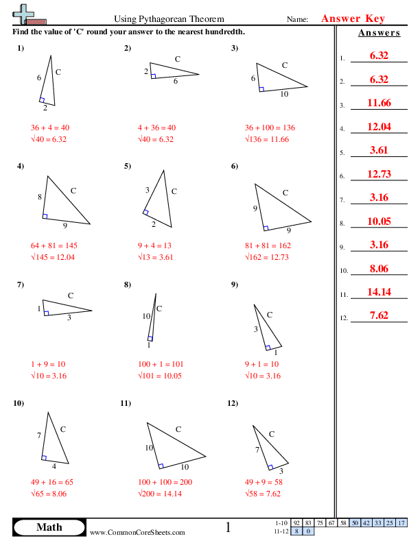 Pythagorean Theorem Models Worksheet