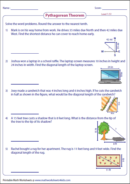 Pythagorean Theorem Word Problems Worksheets With Answers