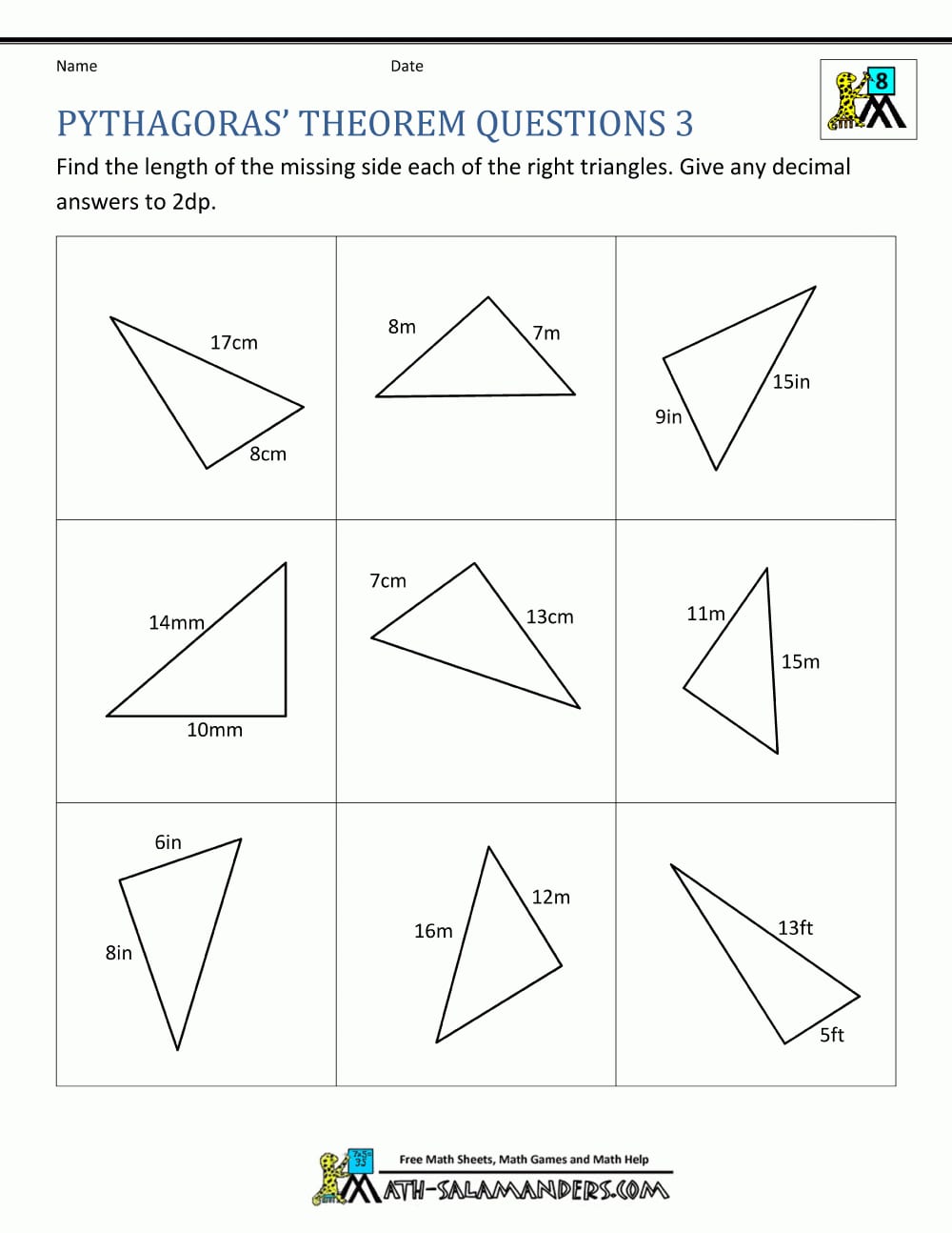 Pythagorean Theorem Worksheet Answer Key Db Excel Com