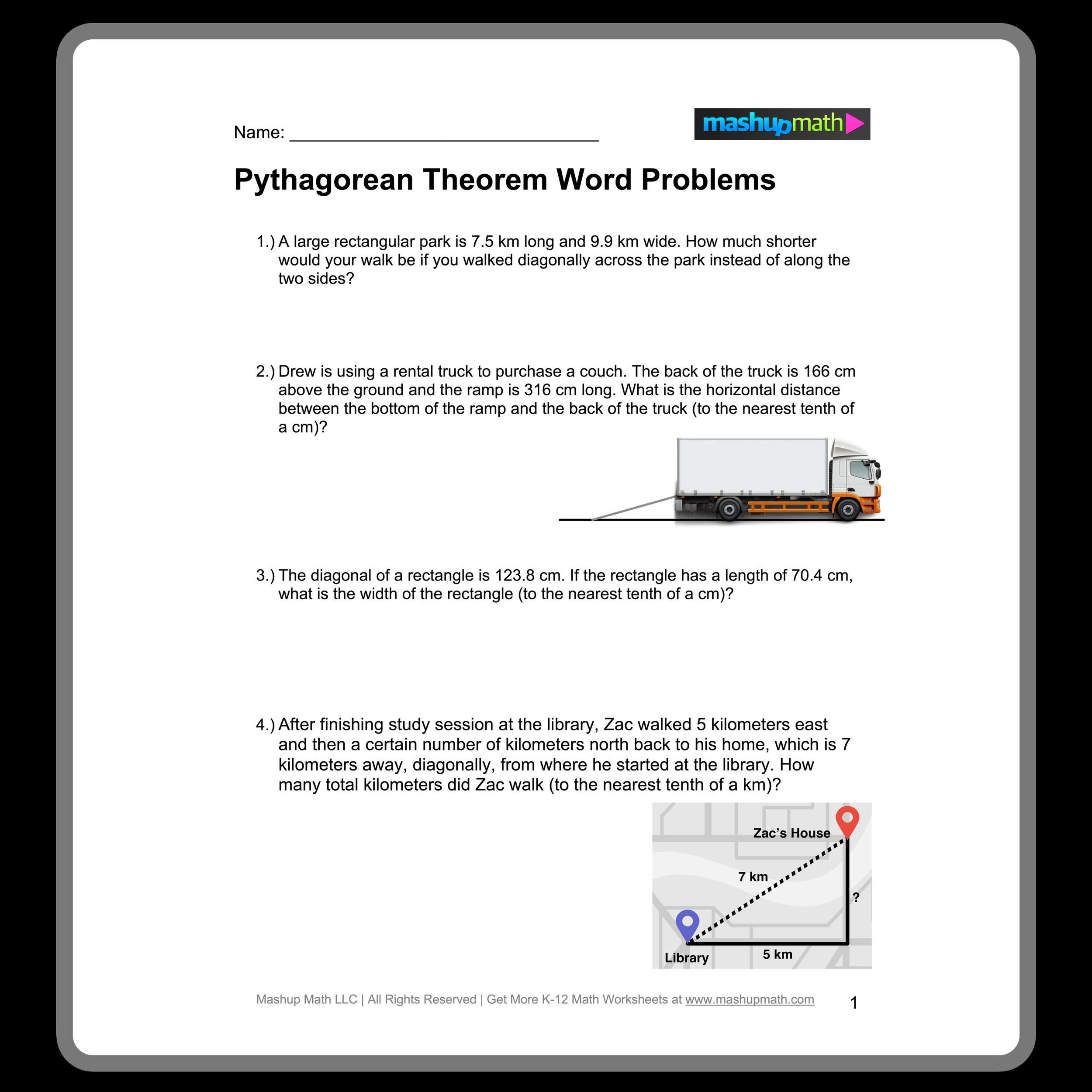 Pythagorean Word Problems Worksheet Pdf