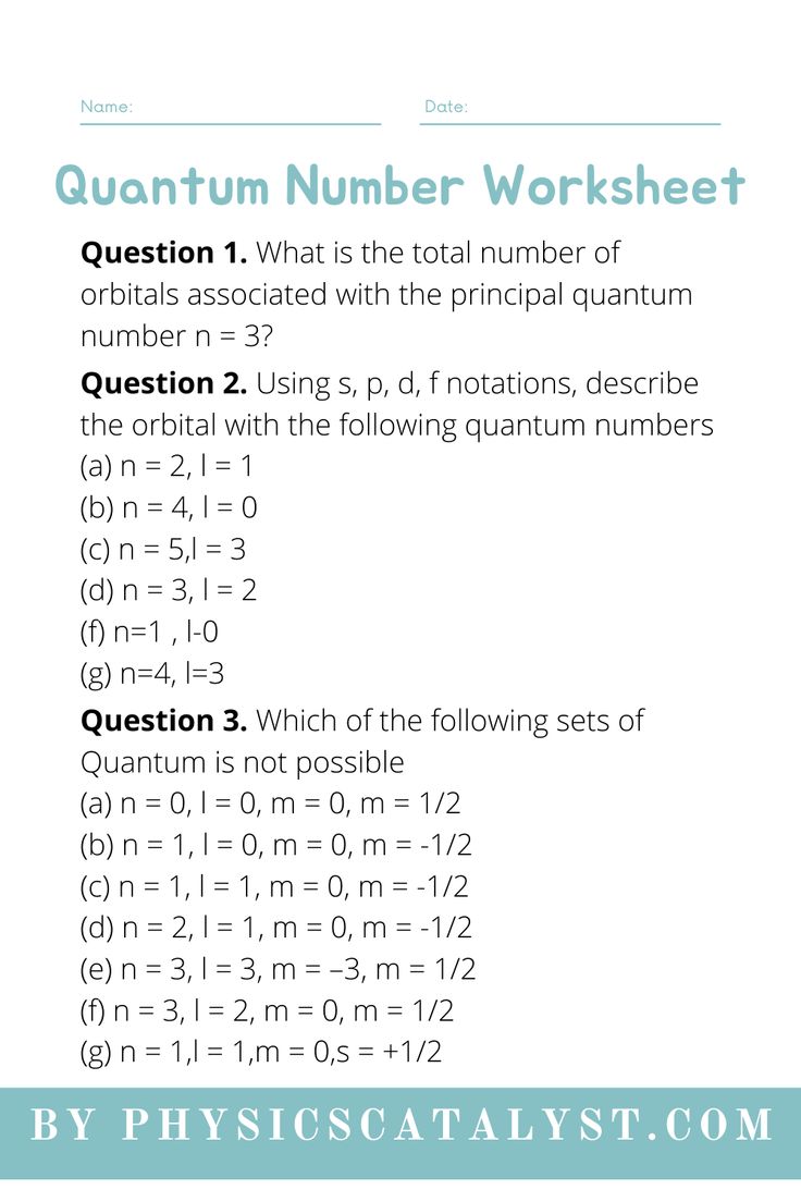 Quantum Number Worksheet Pdf