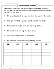 R Controlled Vowel Worksheet