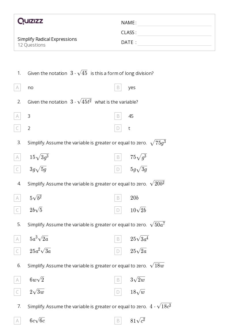 Mastering Radical Expressions with Ease Worksheet