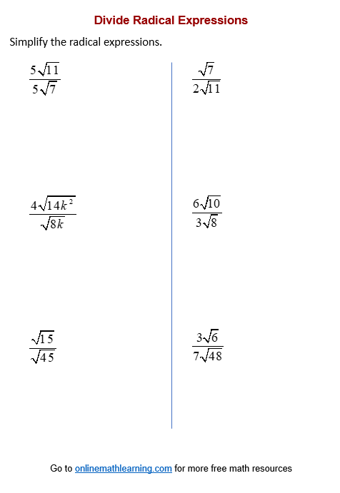 Mastering Radical Operations with Ease Worksheet