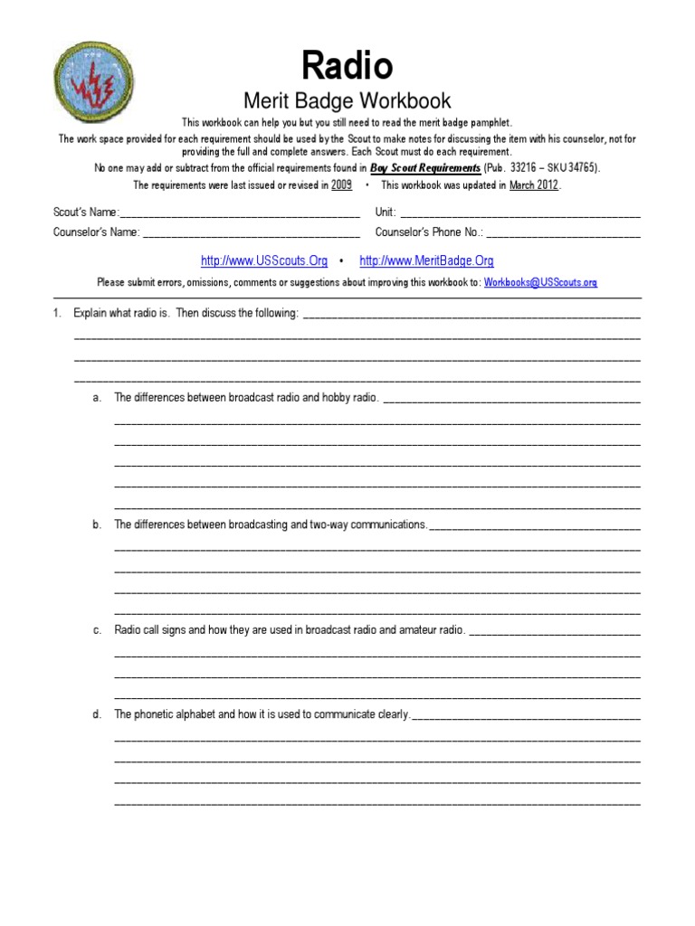 Radio Merit Badge Worksheet Guide